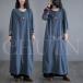  Denim One-piece женский лето осень длинный рукав модный длинный Denim One-piece разрез Denim One-piece свободно kashu прохладный выход ходить на работу надеты ..40 плата 50 плата 