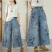  весна лето Denim широкий брюки ba Rune брюки Denim низ Denim принт цветочный принт шорты брюки maxi брюки-чинос талия резина с карманом свободно Denim ko-te