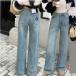  Denim женский Denim брюки брюки широкий брюки джинсы длинный длина низ высокий талия надеты .. body type покрытие свободно casual весна лето осень модный Roo z