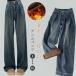  обратная сторона боа широкий Denim брюки женский высшее . теплый брюки брюки обратная сторона ворсистый Denim брюки теплый . защита от ветра холод теплый осень-зима Denim брюки широкий распорка бесплатная доставка 