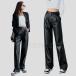  искусственная кожа брюки PU кожзаменитель осень-зима большой размер женский широкий брюки высокий талия распорка гаучо брюки кожа хлеб свободно 