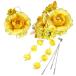 フラワー髪飾り -254- 花かんざし 2点セット 黄色 薔薇 クリップ式ラインストーン付き予約 着物　振袖　格安レンタル