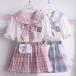  симпатичный девочка учебное заведение форма рубашка с коротким рукавом короткий в клетку юбка в складку бабочка лента . уголок ребенок одежда лето одежда school одежда женщина форма JK форма симпатичный ученик начальной школы средний 