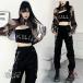  женский k-pop танцевальный костюм выставить взрослый hip-hop Корея камуфляж tops чёрный черный лучший tops брюки stage костюм Cheer девушка костюм верх и низ ..