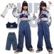  девушки выставить Denim белый белый Denim голубой темно-синий дизайн tops брюки choki девочка Jazz Dance hip-hop Kids Dance Dance 