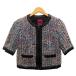  Anna Sui ANNA SUI jacket crew neck tweed short sleeves 2 black black white white peach pink blue blue yellow yellow *MZ lady's 