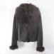 Dalla A Ram leather jacket knitted switch 42 light brown group Brown Zip up fur pocket lady's 