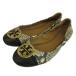 TORY BURCH minnie колпак tu балетки плоская обувь кожа узор под питона Logo Gold металлические принадлежности 7.5 24.5cm бежевый чёрный 