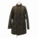  зеленый GRIN стеганое пальто жакет средний длина в клетку отложной воротник 2 хаки чай /JS женский 