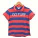  Munsingwear одежда MUNSINGWEAR Golf одежда рубашка окантовка Logo вышивка Британия знак .? короткий рукав L голубой розовый синий /TT #ECD005