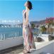 resort One-piece Okinawa лето модный взрослый симпатичный длинный лето платье Гаваи свадьба resort платье безрукавка ремень имеется 