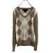 TOMMY HILFIGER хлопок вязаный свитер L Brown бежевый diamond рисунок Tommy Hilfiger V шея б/у одежда . America скупка a612-7269