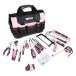 DNA MOTORING 37-Piece Pink Tool Set - Portable Household Hand Tool Kit with Wide Mouth Canvas Storage Bag for DIY Home Repairing, Gift for Women Girls