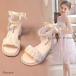  сандалии Kids девочка каблук Junior Wedge подошва Junior сандалии Kids сандалии оборка жемчуг кручение подушка мягкость 