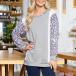  женский tops длинный рукав Leopard рукав French Terry длина . длина розовый серый Made in USA EM230817LA043