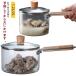 1.2L/2L gas fire correspondence heat-resisting glass milk bread cover attaching saucepan Mini punk rear transparent all-purpose saucepan desk saucepan Northern Europe manner wooden steering wheel doll hinaningyo small saucepan small 