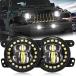 AUDEXEN 4 Inch Led Fog Light with White Halo Ring/Fog lights Projector Compatible with Jeep Wrangler 2007-2018 JK JKU TJ LJ Freedom Edition Fog Lamps