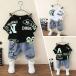  Kids ребенок одежда tops + половина хлеб 2 позиций комплект Denim брюки выставить верх и низ в комплекте мужчина весна лето свободно Junior короткий рукав тонкий 90 100 110 120 130 140 KSFA045