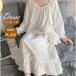  Night gown lady's negligee long sleeve long height white . room wear simple part shop put on easy thin stylish pretty spring summer 