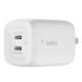 BELKIN WCH013DQWH USB-C 2�ݡ���PD65W ����GaN��®���Ŵ��޾����ץ饰