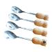 Hemoton 4pcs Stainless Steel Dessert Spoon with Wooden Handle Coffee Ice Cream Spoon Flatware for Home Office Bar Coffee Sugar Stirring Spoon Supplies