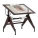 STUDIO DESIGNS Aries Glass Top Drafting Table Sonoma Dark Walnut Brown/Clea