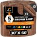 Multipurpose Protective Cover Brown Poly Tarp 30' x 60' - Durable, Water Resistant, Weather Resistant - 5 Mil Thick Polyethylene - by Xpose Safety