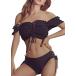  женский бикини купальный костюм верх и низ в комплекте ... накладка ввод оборка off плечо ( черный, M)
