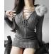  One-piece [ 2color ] мех f-ti гонки выше reti вязаный Mini One-piece | fur hoodie lace up lady knit m