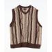 [MONO-MART] полоса рисунок безрукавка вязаный FREE Brown мужской 