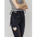  джинсы Denim Denim брюки [SNS. тема!] искусство cut Work высокий талия pa серебристый s женский 