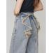  джинсы Denim Denim брюки [SNS. тема!] задний лента Roo z джинсы женский 