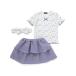  baby цветочный принт вафля короткий рукав футболка + common Mini ska хлеб + лента для волос комплект (80~90cm)
