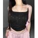  cup имеется топ [ 3color ] стразы квадратное шея тонкий топ | Rhinestone square neck slim camisole