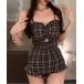  купальный костюм в клетку Cross задний One-piece type купальный костюм оборка имеется маленький видно горячие источники женский 