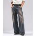  широкий брюки джинсы WEST SWITCHING SEMI-FLARE DENIM PANTS/ талия переключатель / semi flair Denim брюки мужской 
