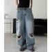  широкий брюки джинсы [ one color ] повреждение te -тактный Lloyd Denim широкий брюки мужской 