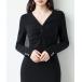  One-piece [ новый продукт появление ] вязаный One-piece женский длинный One-piece длинный рукав V шея кручение дизайн . изначальный gya The - жемчуг кнопка манжеты кнопка flair si...