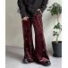  брюки [ выставить "надеты" возможно ] маленький цветок вышивка велюр flare pants женский 