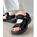  sandals lady's [Java Java collaboration ] Flat velcro sport sandals strap equipped 