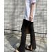  leggings lady's low height * height height size equipped is possible to choose 3 height side slit rib flare pants 