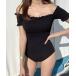  swimsuit lady's femi person smo- King off shoulder all-in-one swim wear 