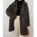  coat pea coat lady's Bick Silhouette double button check pattern over coat 