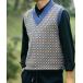  лучший жилет блок проверка V шея вязаный лучший / V-NECK KNIT VEST BLUE мужской женский 