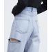 джинсы Denim Denim брюки [2 размер развитие ] боковой повреждение Denim брюки женский 