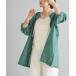 [DouDou] 7 minute sleeve tunic FREE green lady's 