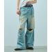  джинсы wide baggy broken denim trousers / широкий Buggy загрязнения обработка повреждение Denim мужской женский 