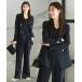  выставить [.../ офис повседневный костюм / кассета одежда ] двойной breast жакет * Benz semi flare pants 2 позиций комплект женский 