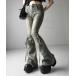  джинсы Denim Denim брюки [ 2color | 4size ] ремешок лента Vintage стрейч flair Denim | strap ribbon