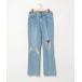[millioncor] повреждение обработка Denim брюки MEDIUM темно-голубой женский 